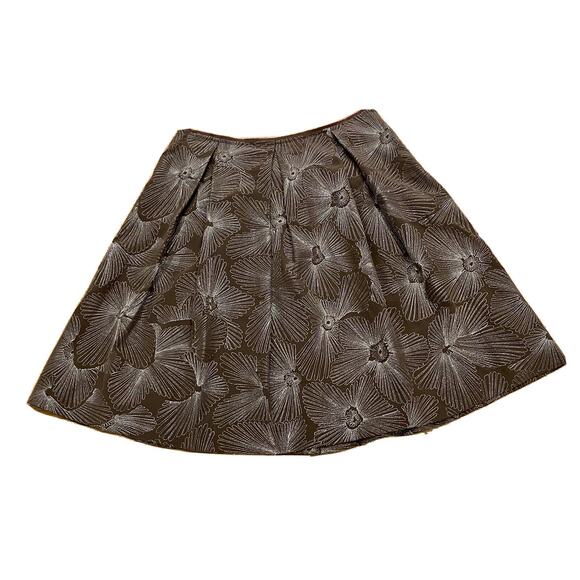 NWT Talbots Brown Silk Pleated Skit w/Silver Metallic Embroidery Sz 14 - Picture 1 of 3
